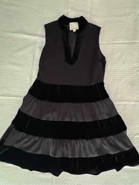 STS Black Satin and Velvet Stripe Sleeveless Dress